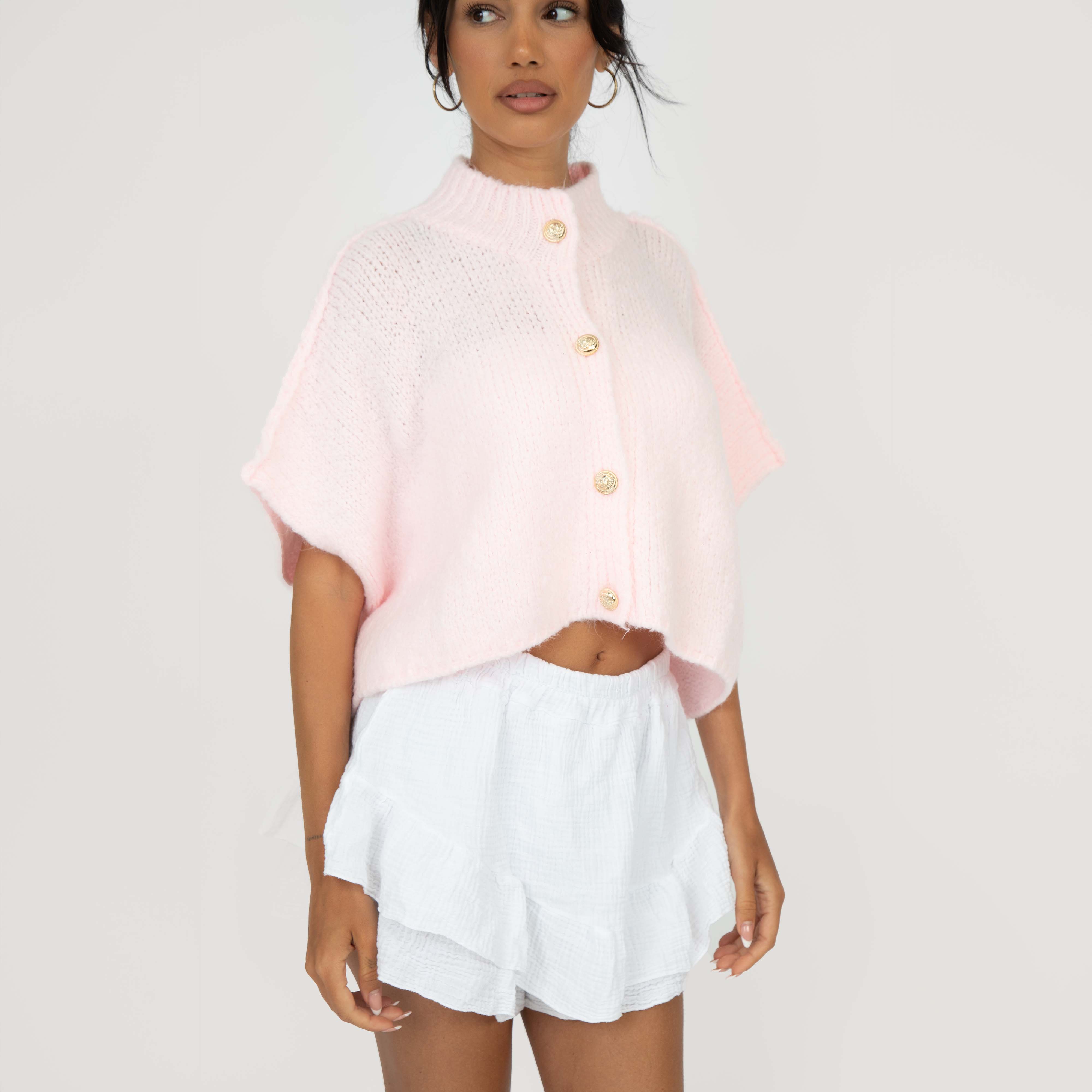 CozyGlam Crop Strickweste