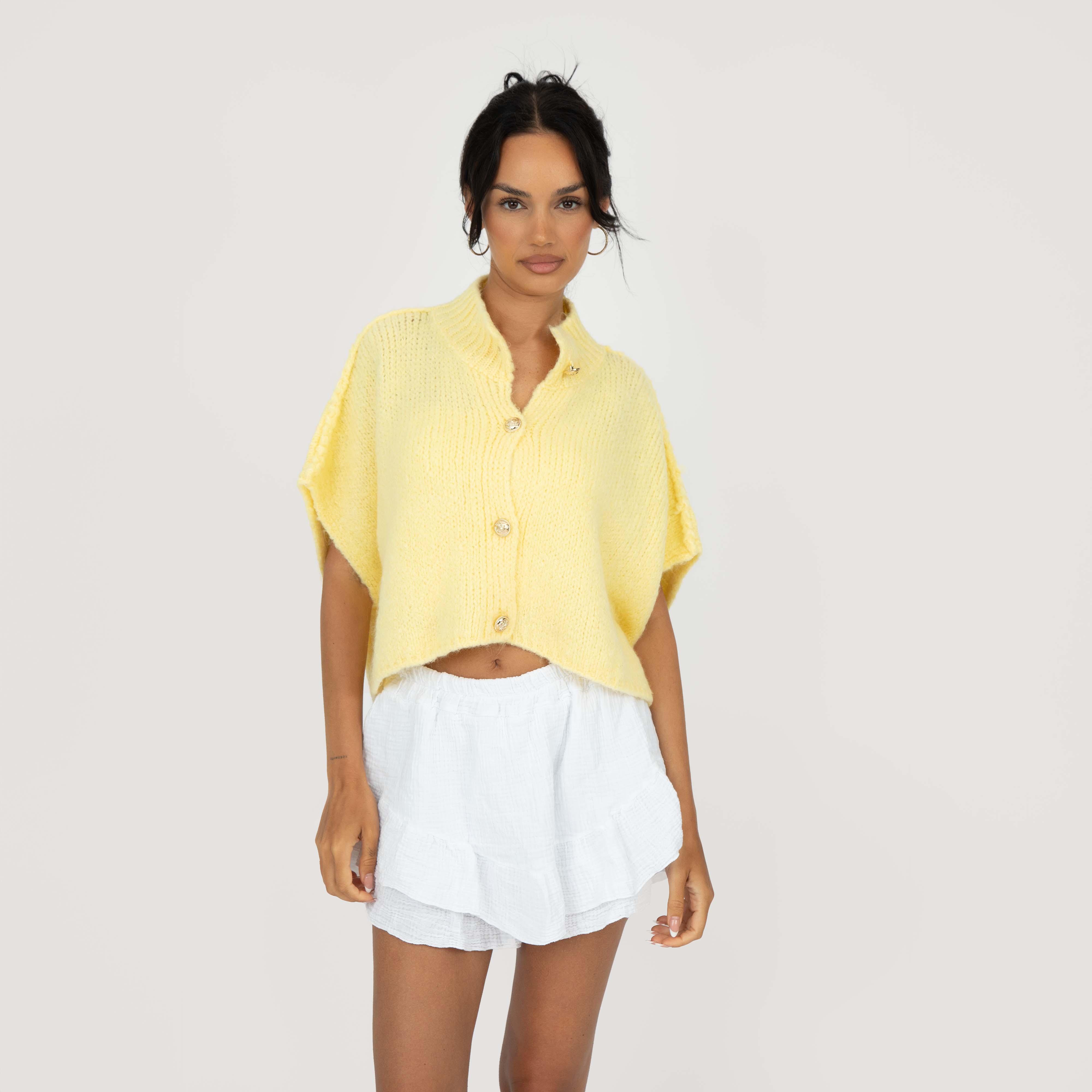 CozyGlam Crop Strickweste