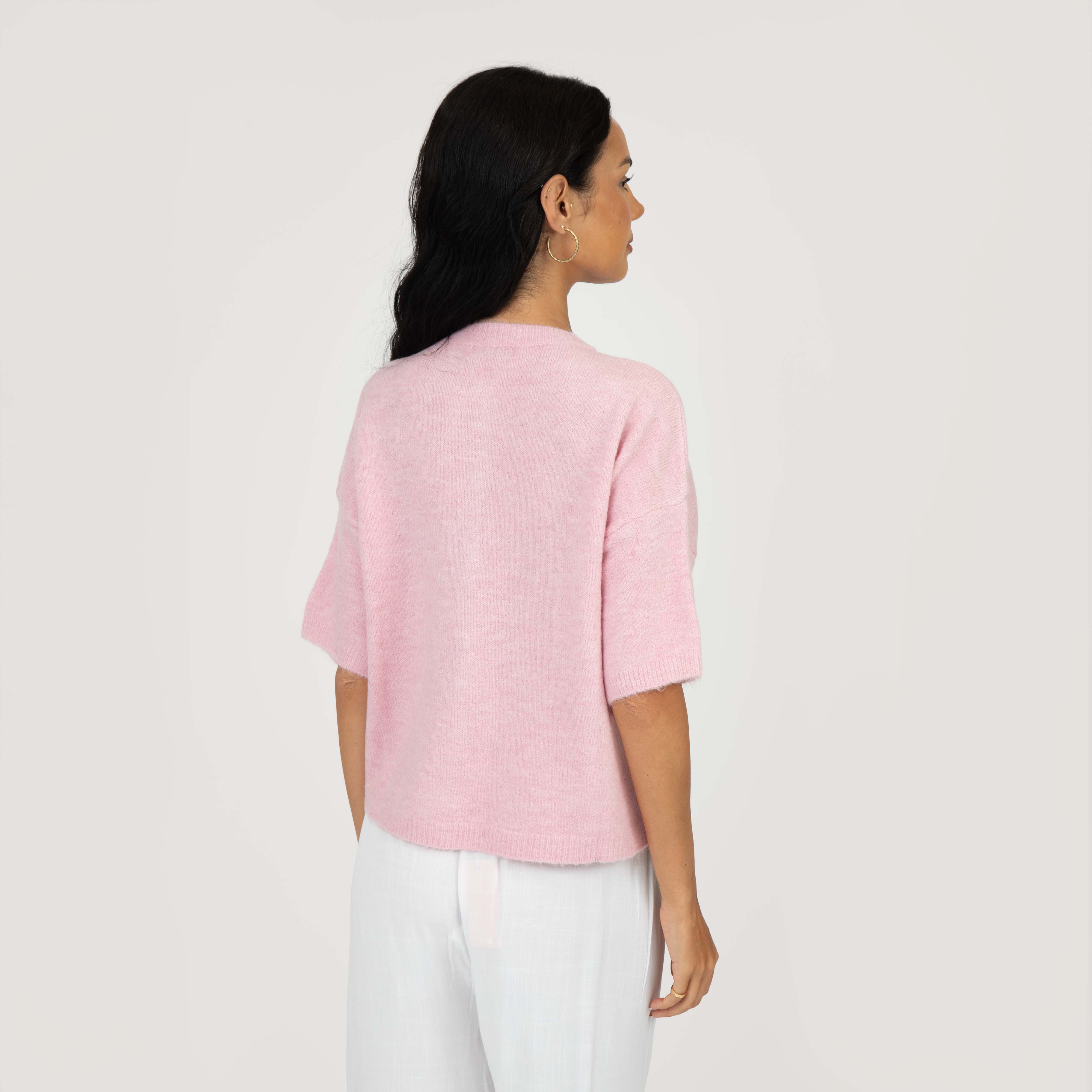 Feinstrick Kurzarm Cardigan mit Goldknöpfen
