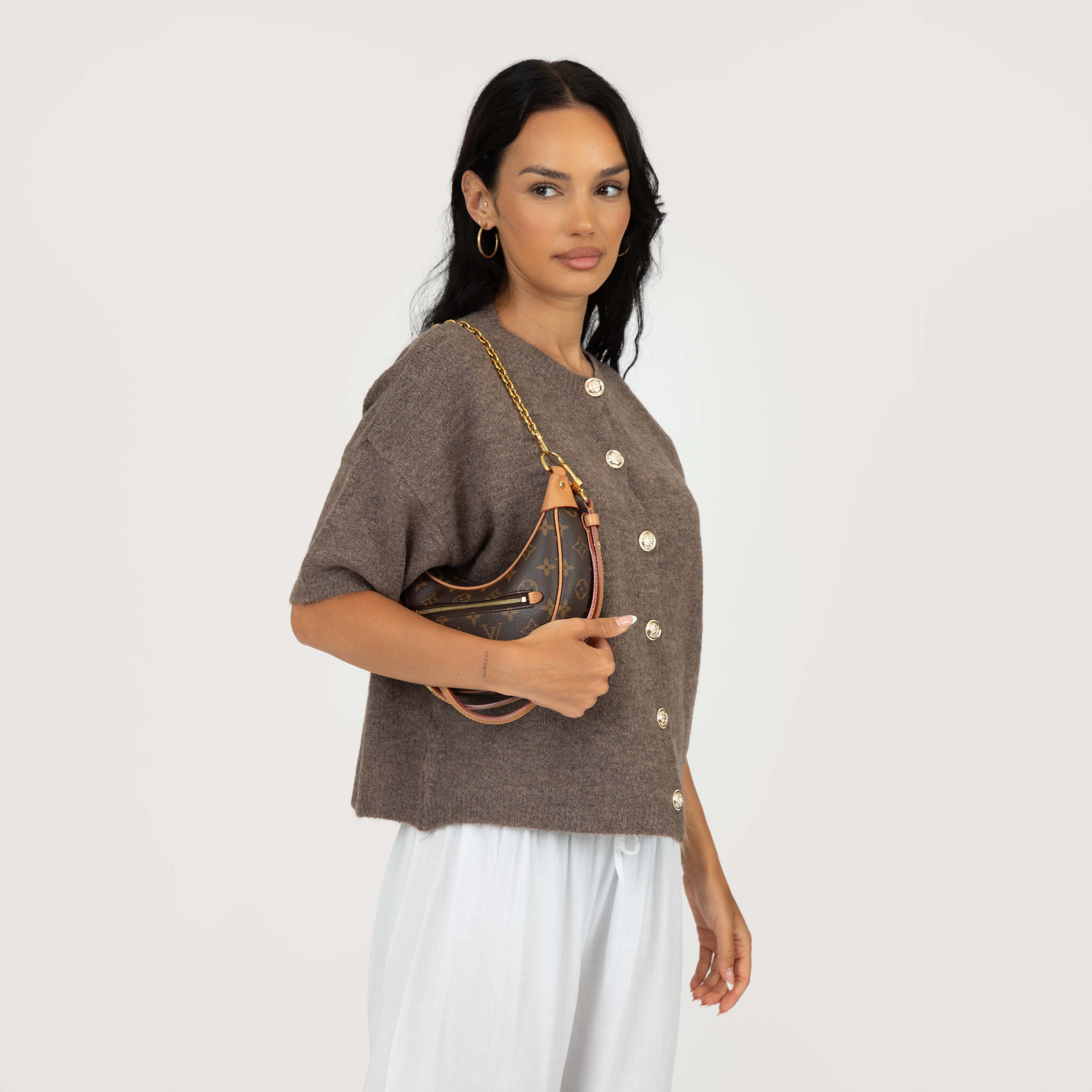Feinstrick Kurzarm Cardigan mit Goldknöpfen