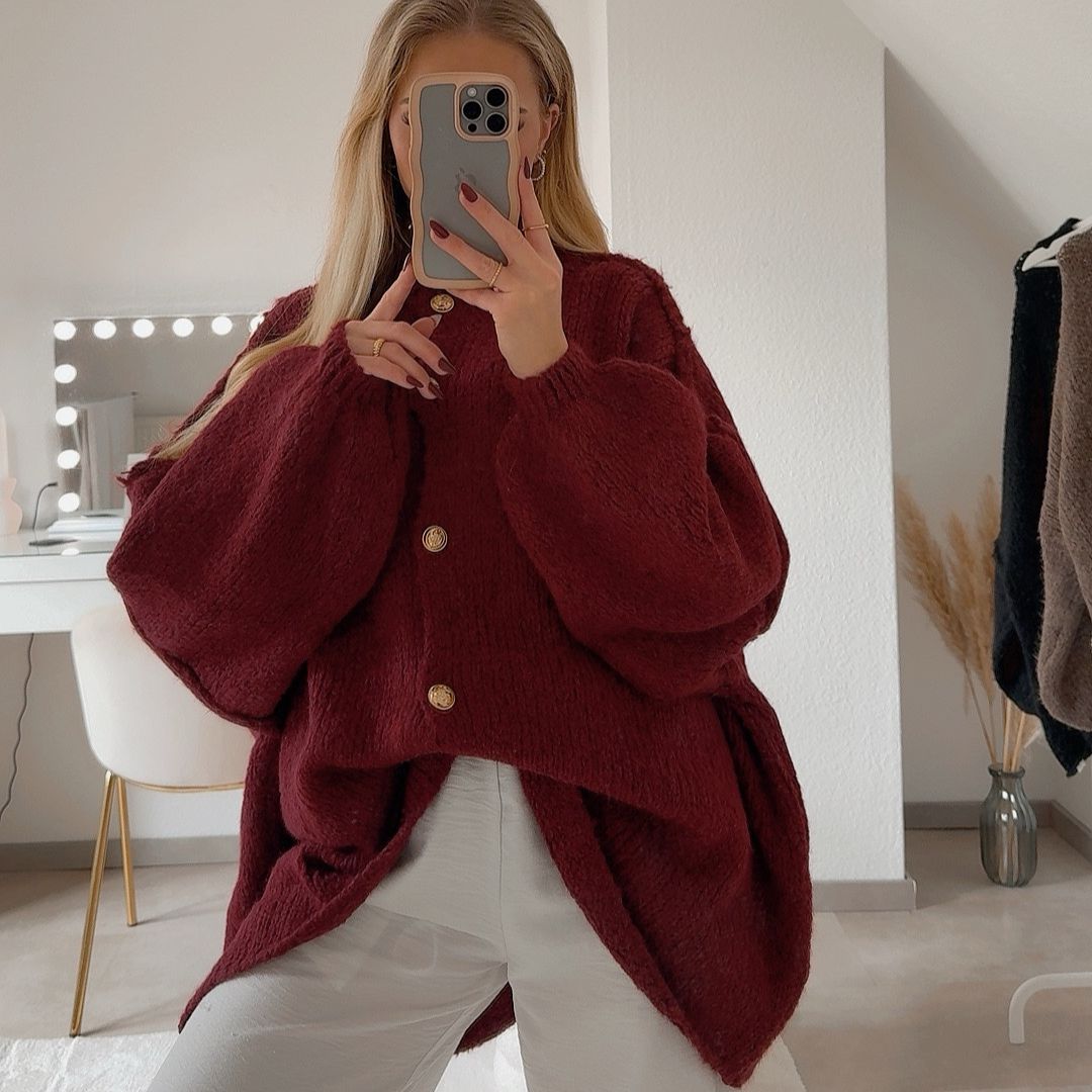 Burgundy Oversized Cardigan "CozyGlam"