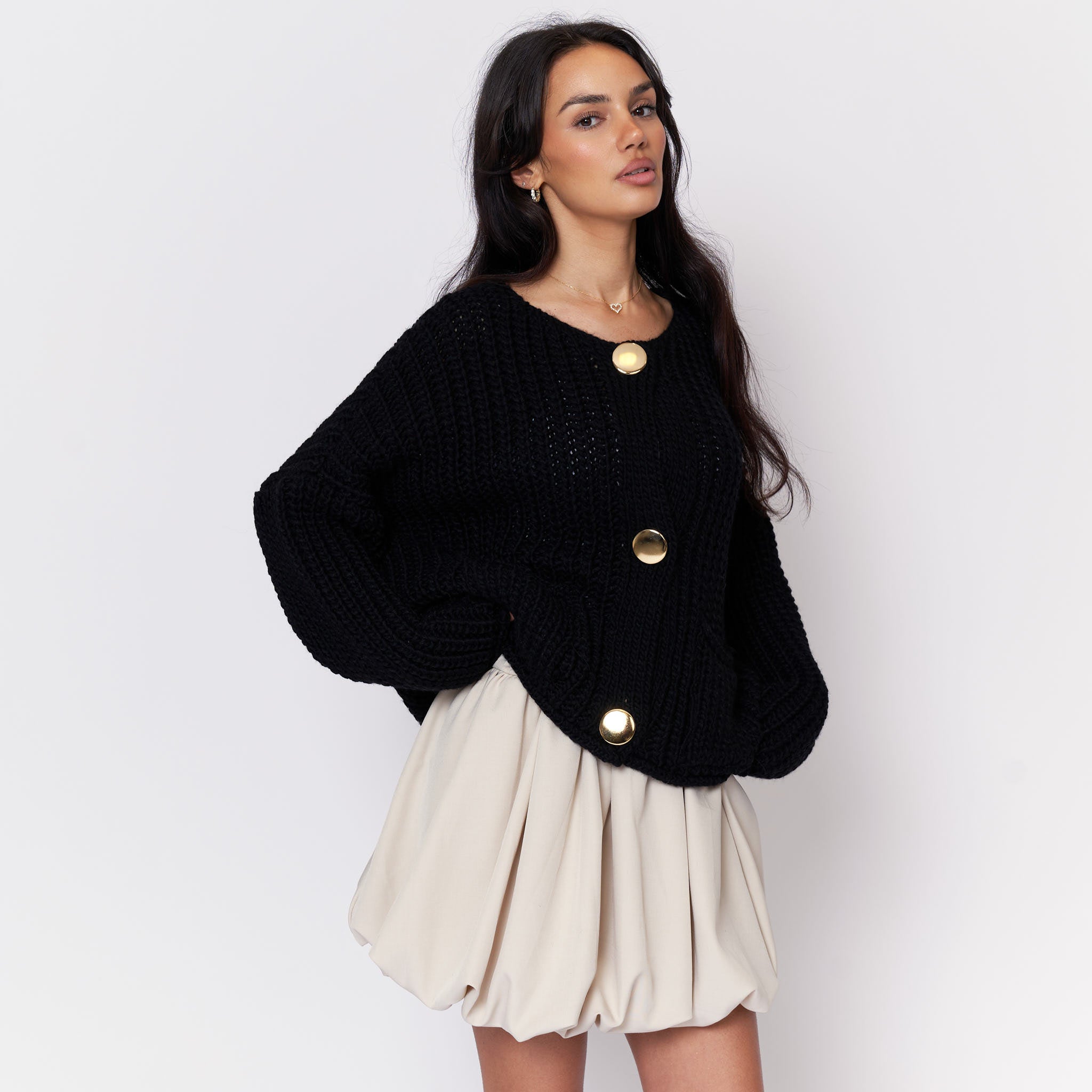 Chunky Gold Button Cardigan