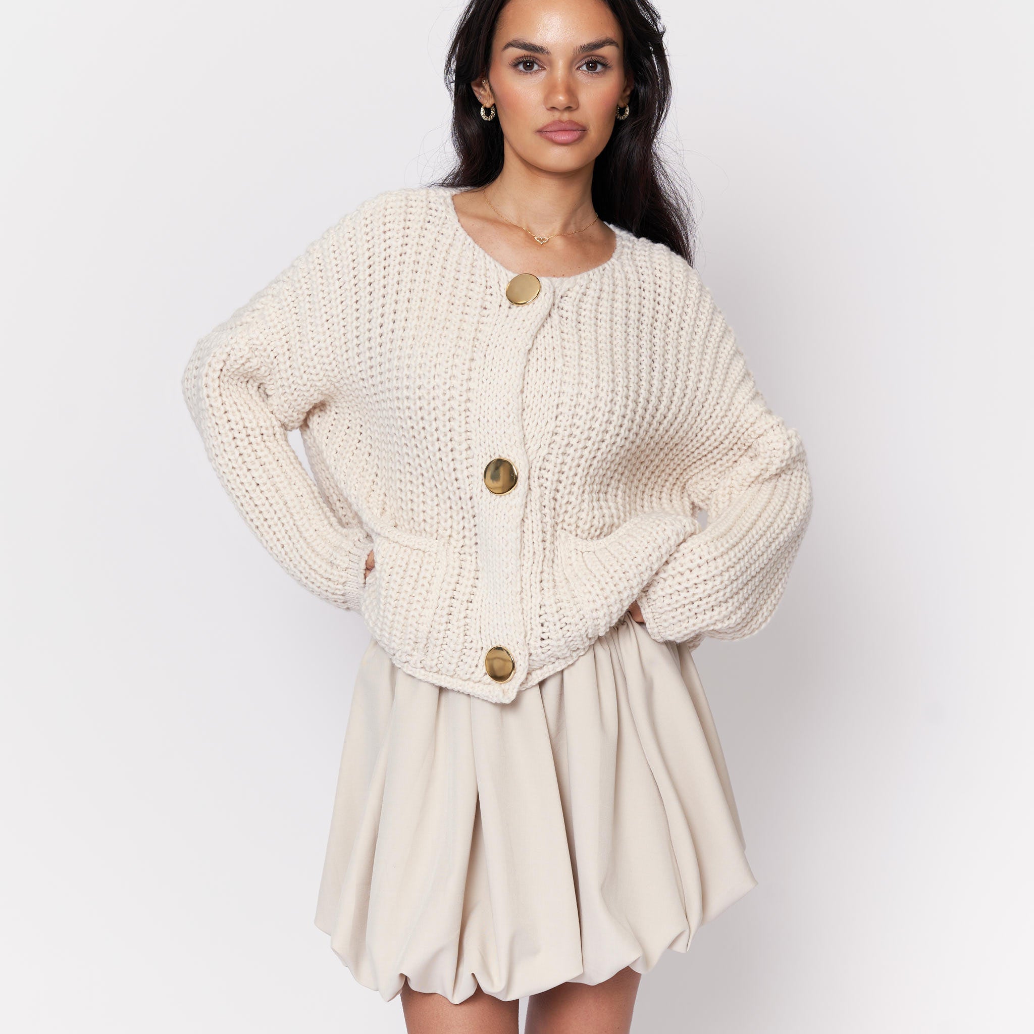 Chunky Gold Button Cardigan